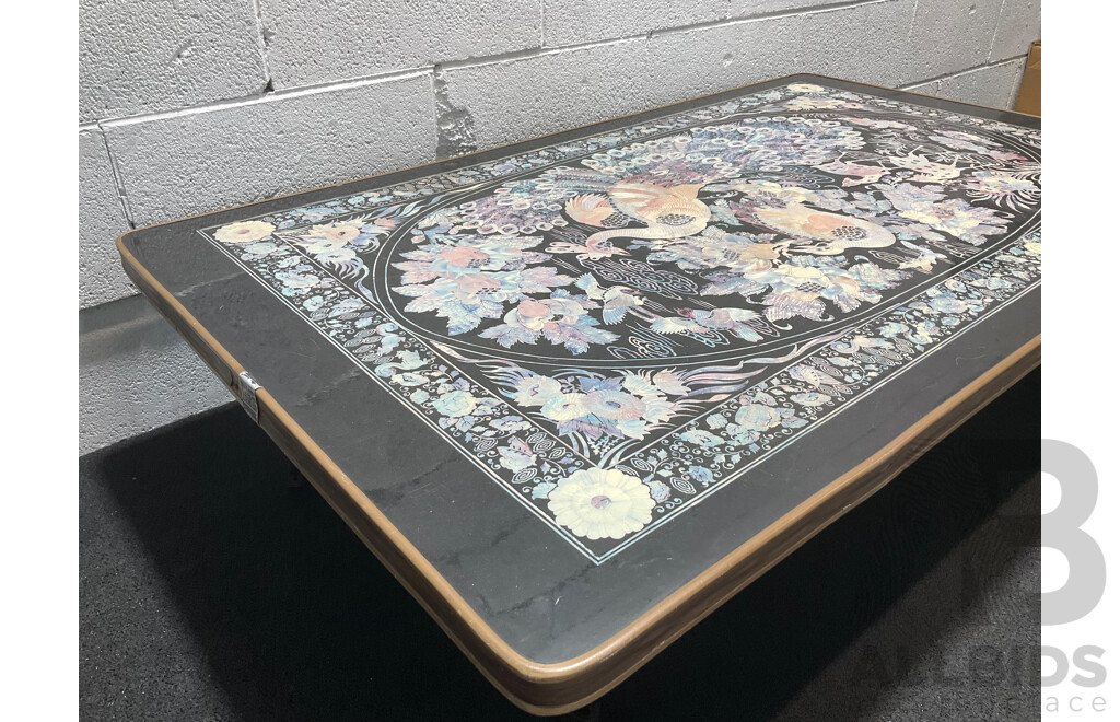 HANYANG SANGAPSA Korean Style Low Folding Tea Table with Peacock Design