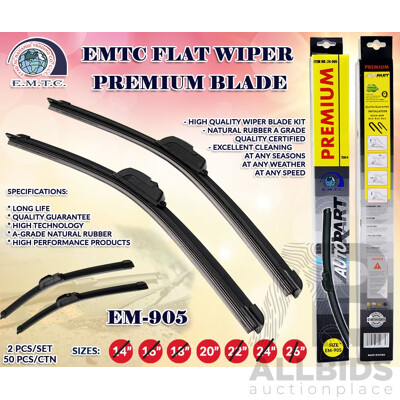 Bulk buy - E.M.T.C 20'' Flat Wiper Premium Blade 24-905 2PCS Set - Lot of 50