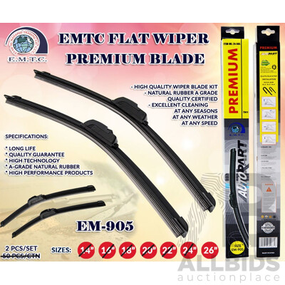 Bulk buy - E.M.T.C 26'' Flat Wiper Premium Blade 24-905 2PCS Set - Lot of 49