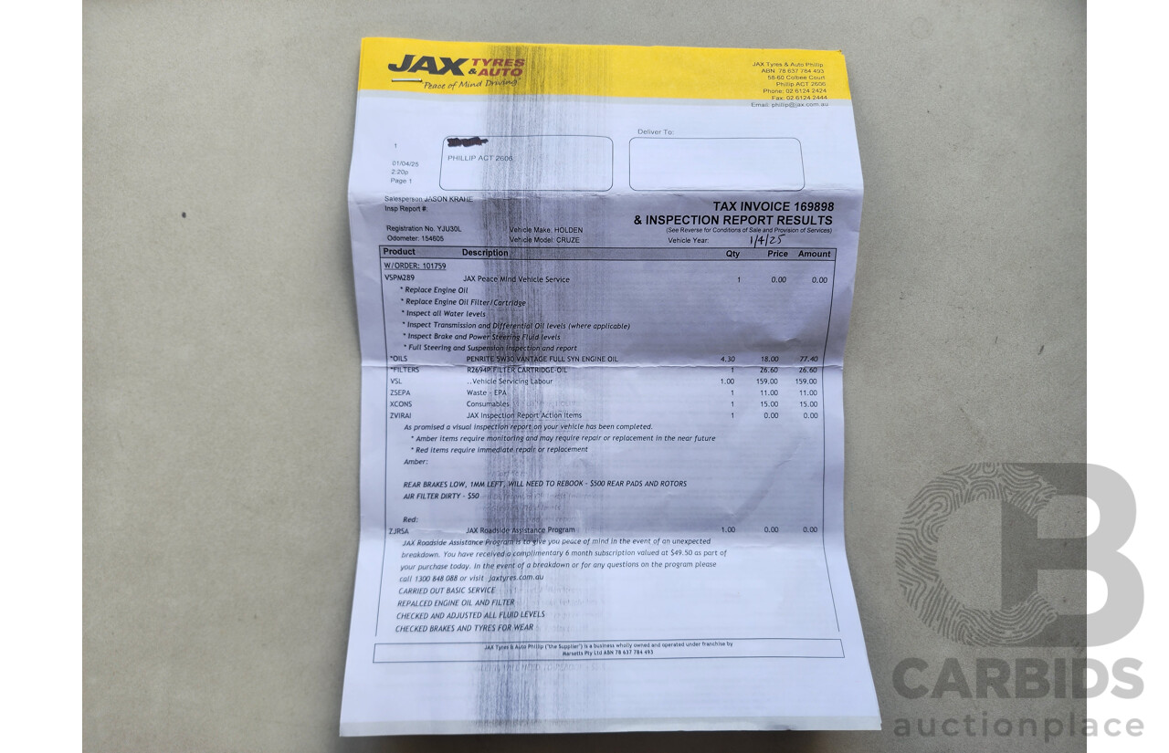 11/2013 Holden Cruze SRi V JH MY13 5d Hatchback White 1.4L