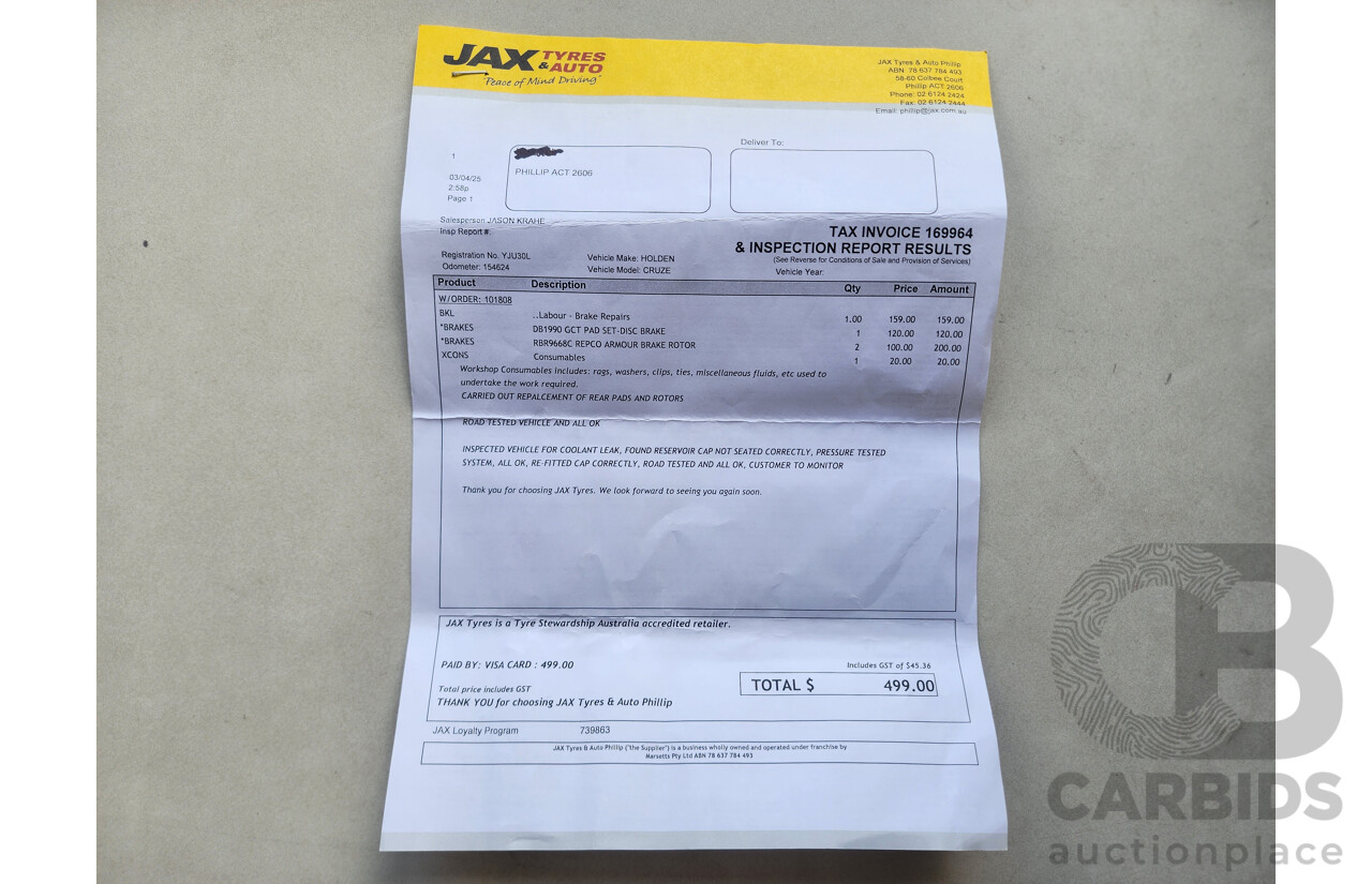 11/2013 Holden Cruze SRi V JH MY13 5d Hatchback White 1.4L