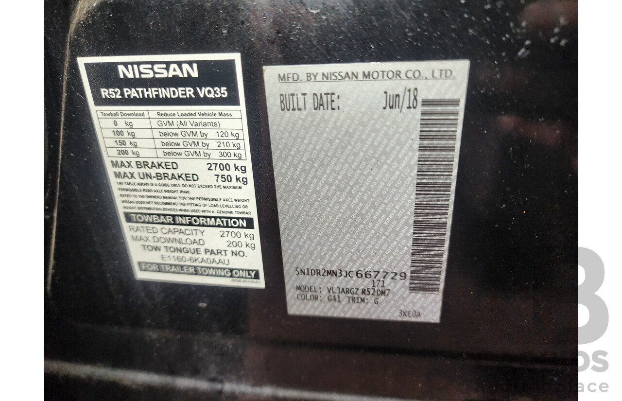7/2018 Nissan Pathfinder ST-L N-Trek (4x4) R52 MY15 series 4d Wagon Black 3.5L
