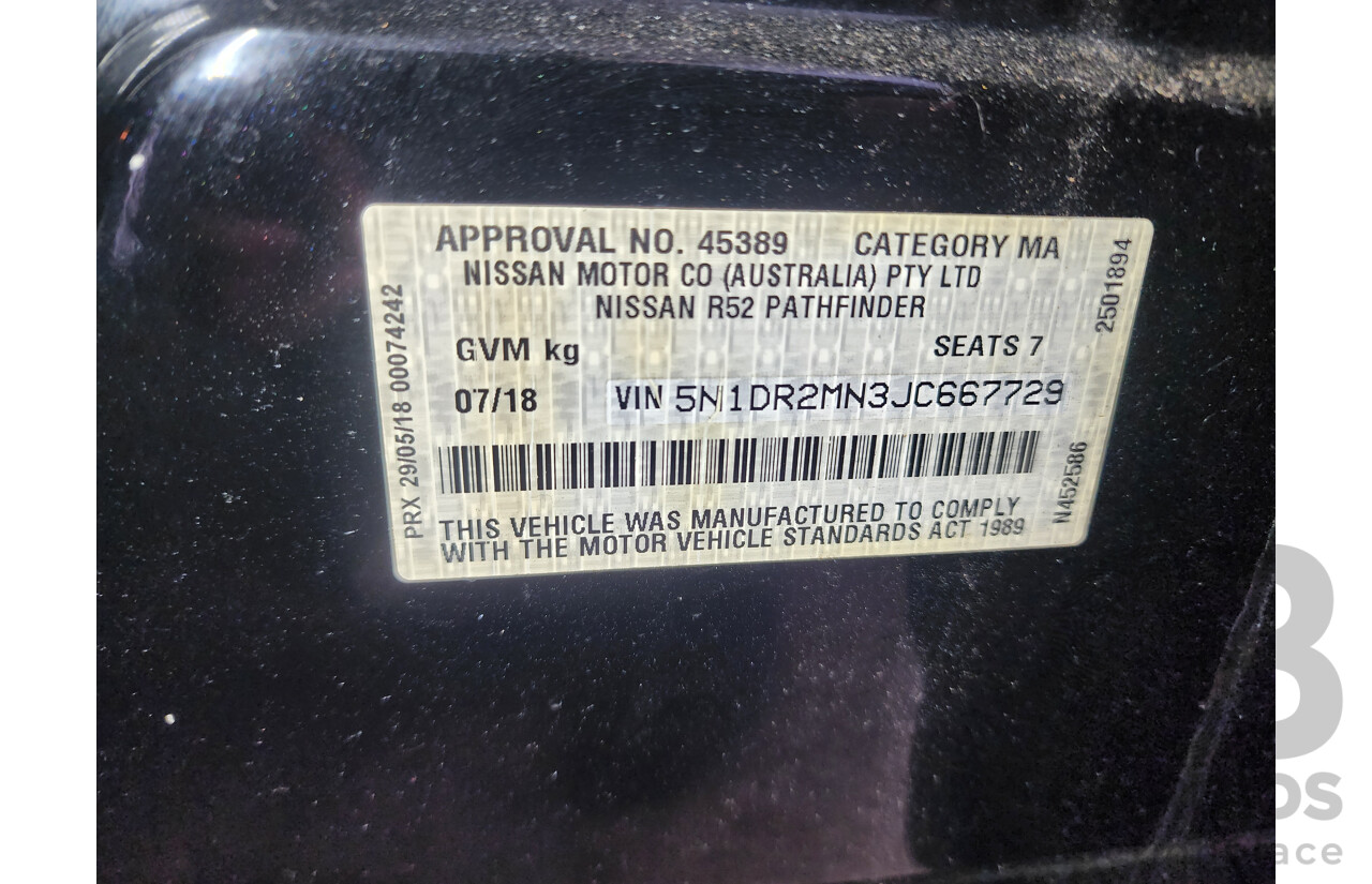 7/2018 Nissan Pathfinder ST-L N-Trek (4x4) R52 MY15 series 4d Wagon Black 3.5L