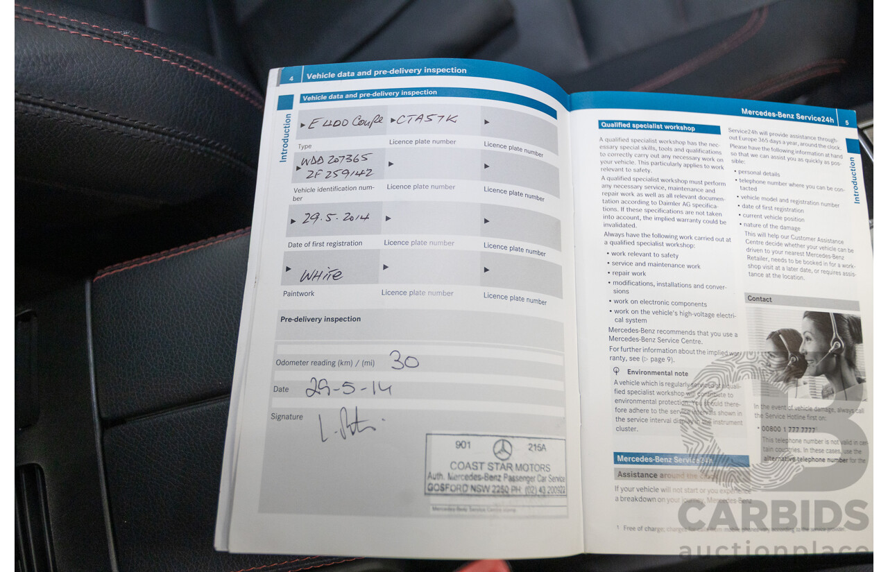 2/2014 Mercedes-Benz E400 207 MY14 2D Coupe Polar White Turbo V6 Twin Turbo 3.0L