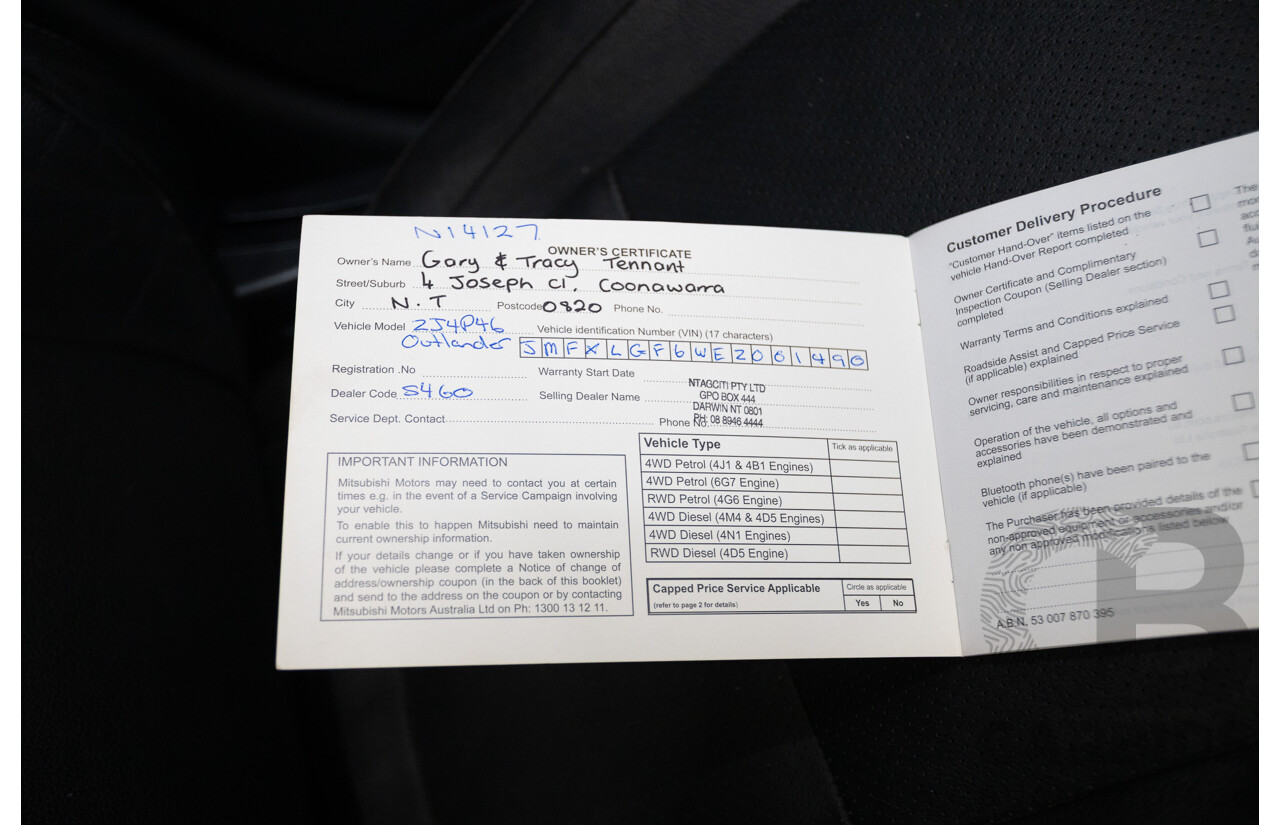 11/2014 Mitsubishi Outlander Aspire (AWD) ZJ MY14.5 4D Wagon Rally Red Metallic Turbo Diesel 2.3L