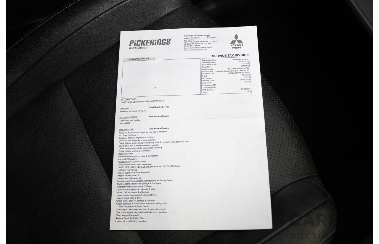 11/2014 Mitsubishi Outlander Aspire (AWD) ZJ MY14.5 4D Wagon Rally Red Metallic Turbo Diesel 2.3L