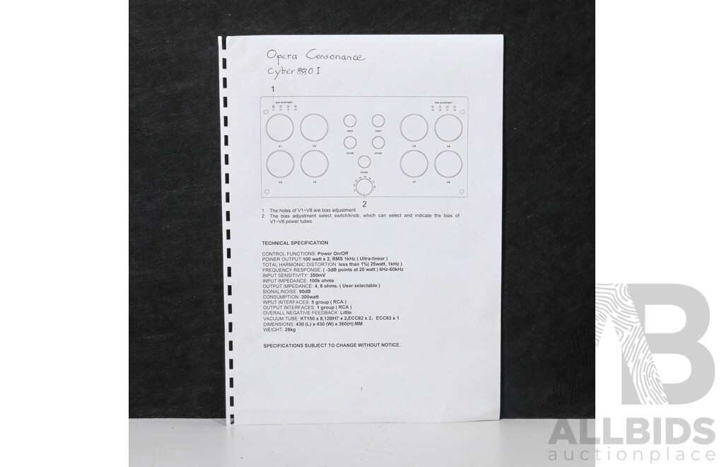 Opera Consonance Cyber 880I Vacuum Tube Integrated Amplifier