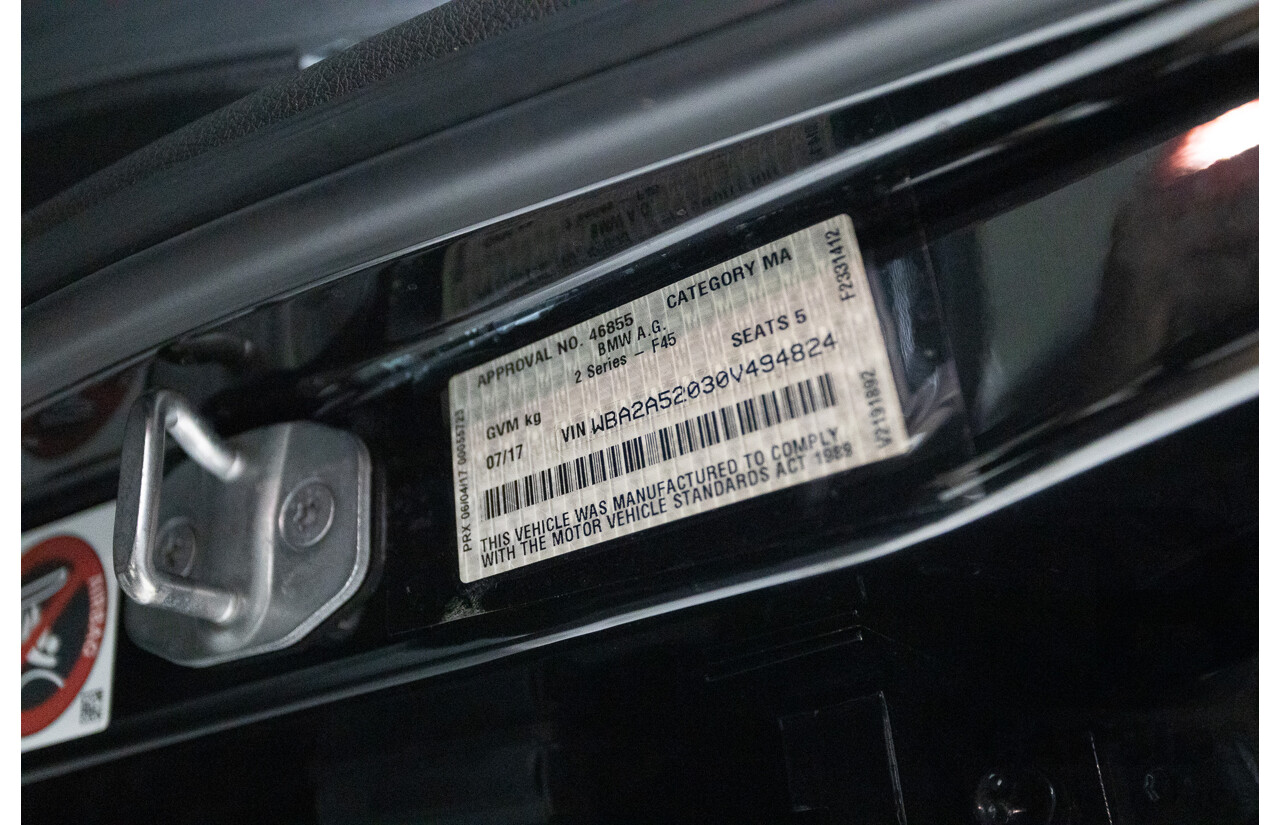 07/2017 BMW 220i Active Tourer Luxury Line F45 MY18 4D Wagon Black Sapphire Metallic Turbo 2.0L