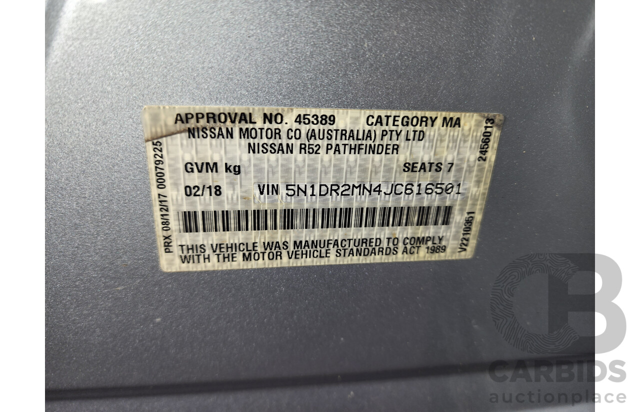 2/2018 Nissan Pathfinder ST (4x2) R52 MY17 series 4d Wagon Silver 3.5L