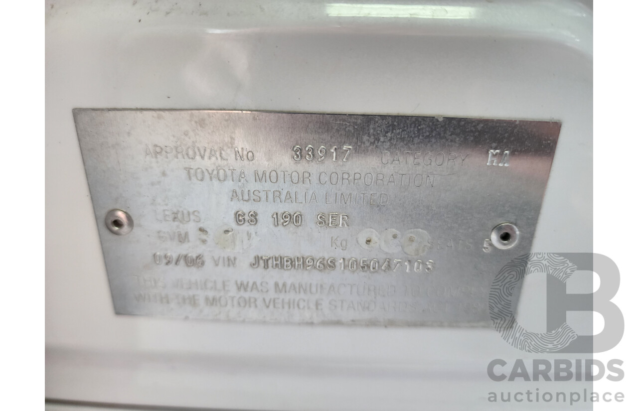 9/2006 Lexus Gs300 Sport Luxury GRS190R 4d Sedan White 3.0L