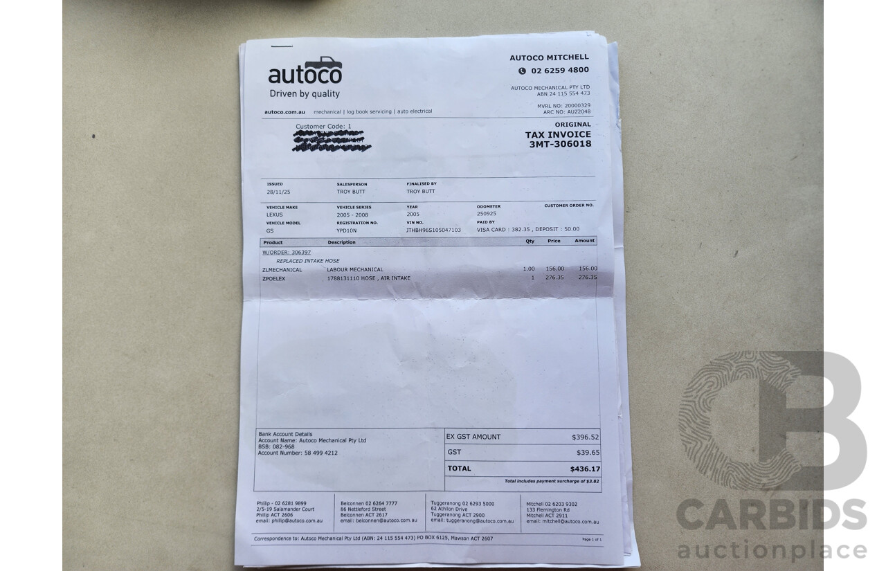 9/2006 Lexus Gs300 Sport Luxury GRS190R 4d Sedan White 3.0L