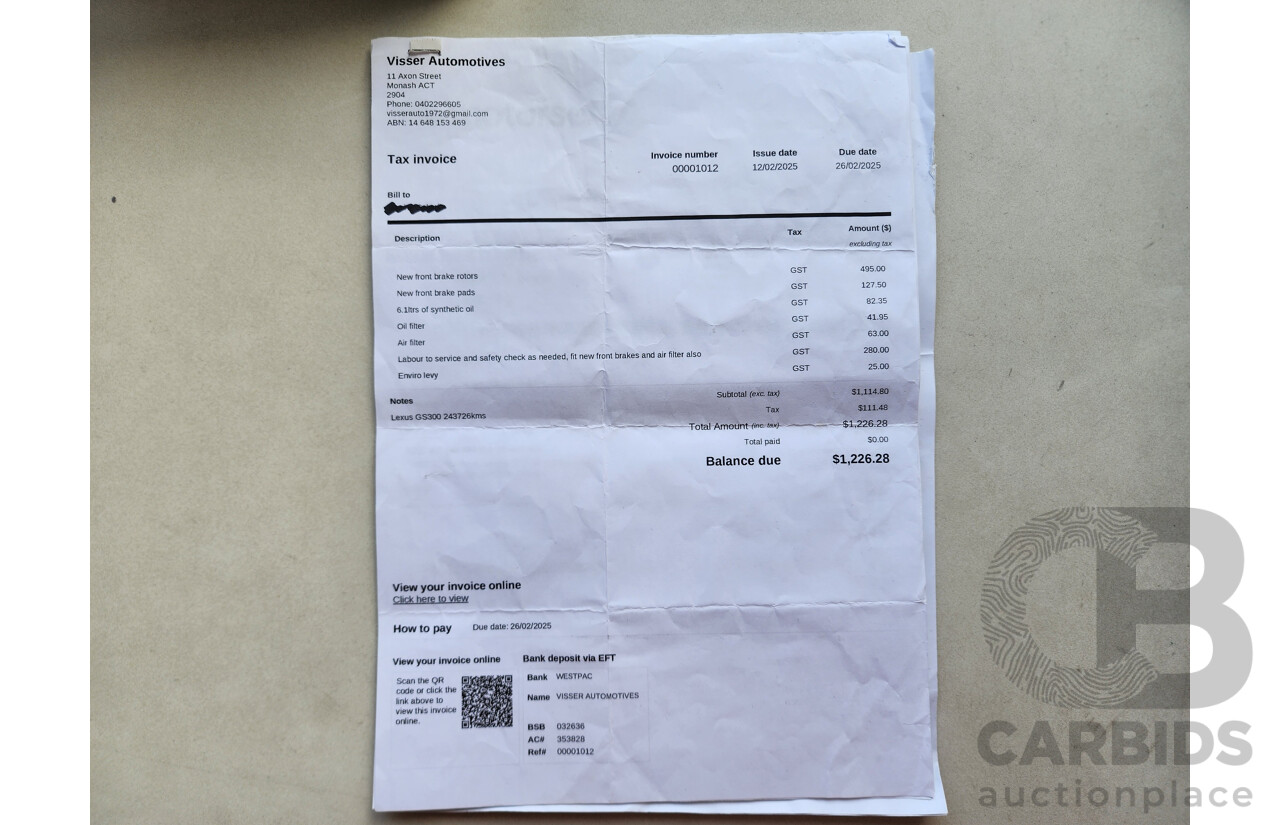 9/2006 Lexus Gs300 Sport Luxury GRS190R 4d Sedan White 3.0L