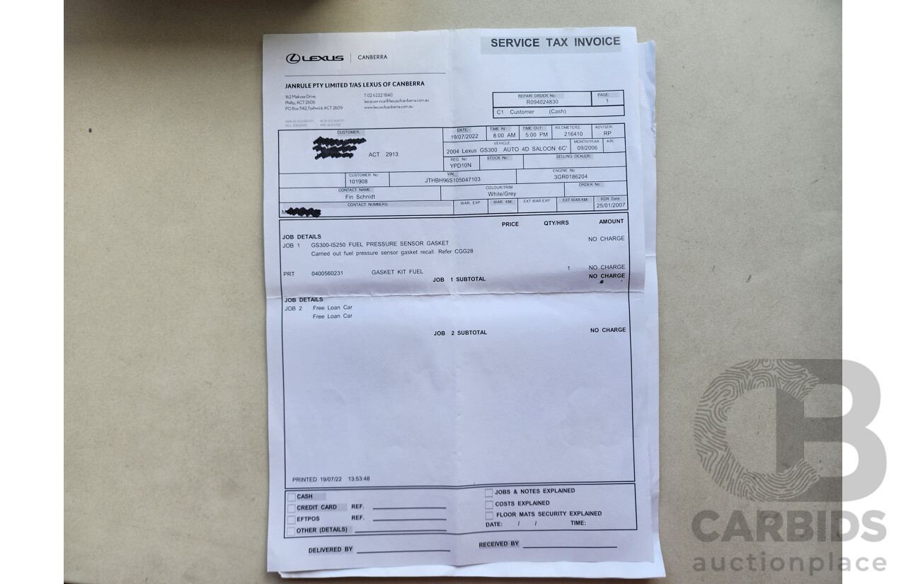 9/2006 Lexus Gs300 Sport Luxury GRS190R 4d Sedan White 3.0L