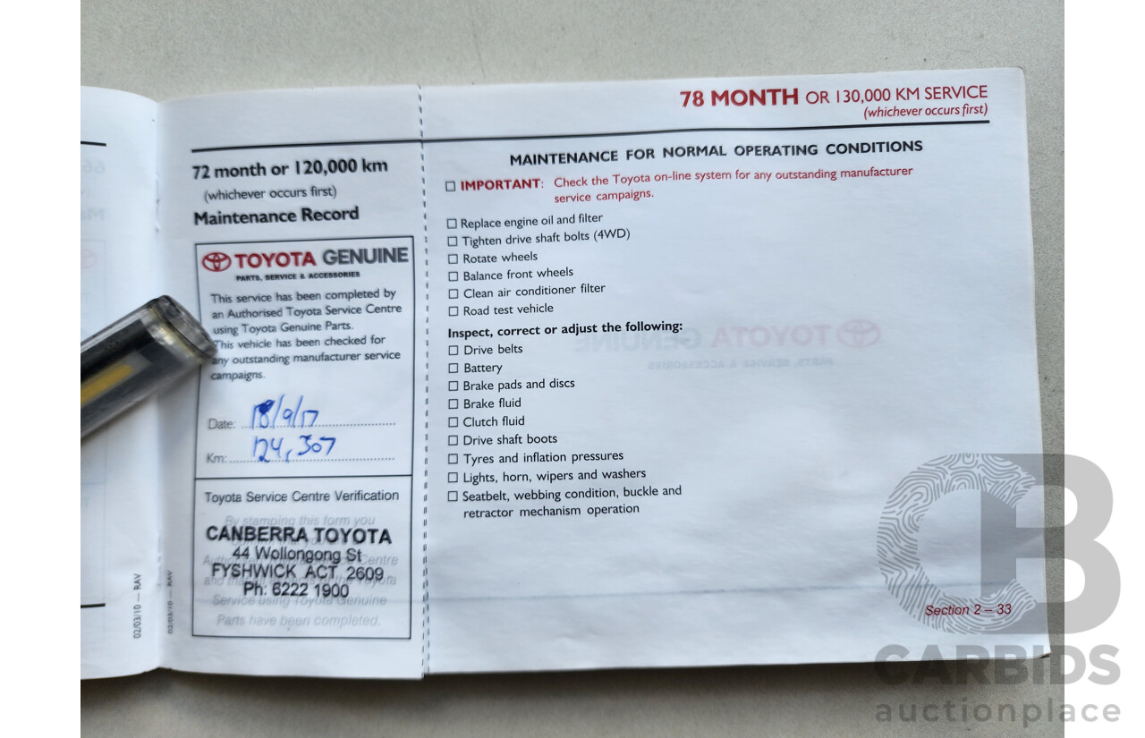 11/2011 Toyota Rav4 Cruiser (4x4) ACA33R 08 UPGRADE 4d Wagon White 2.4L