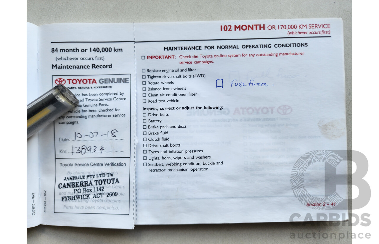 11/2011 Toyota Rav4 Cruiser (4x4) ACA33R 08 UPGRADE 4d Wagon White 2.4L