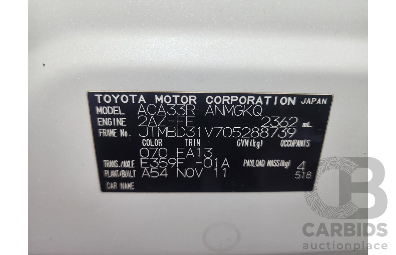 11/2011 Toyota Rav4 Cruiser (4x4) ACA33R 08 UPGRADE 4d Wagon White 2.4L