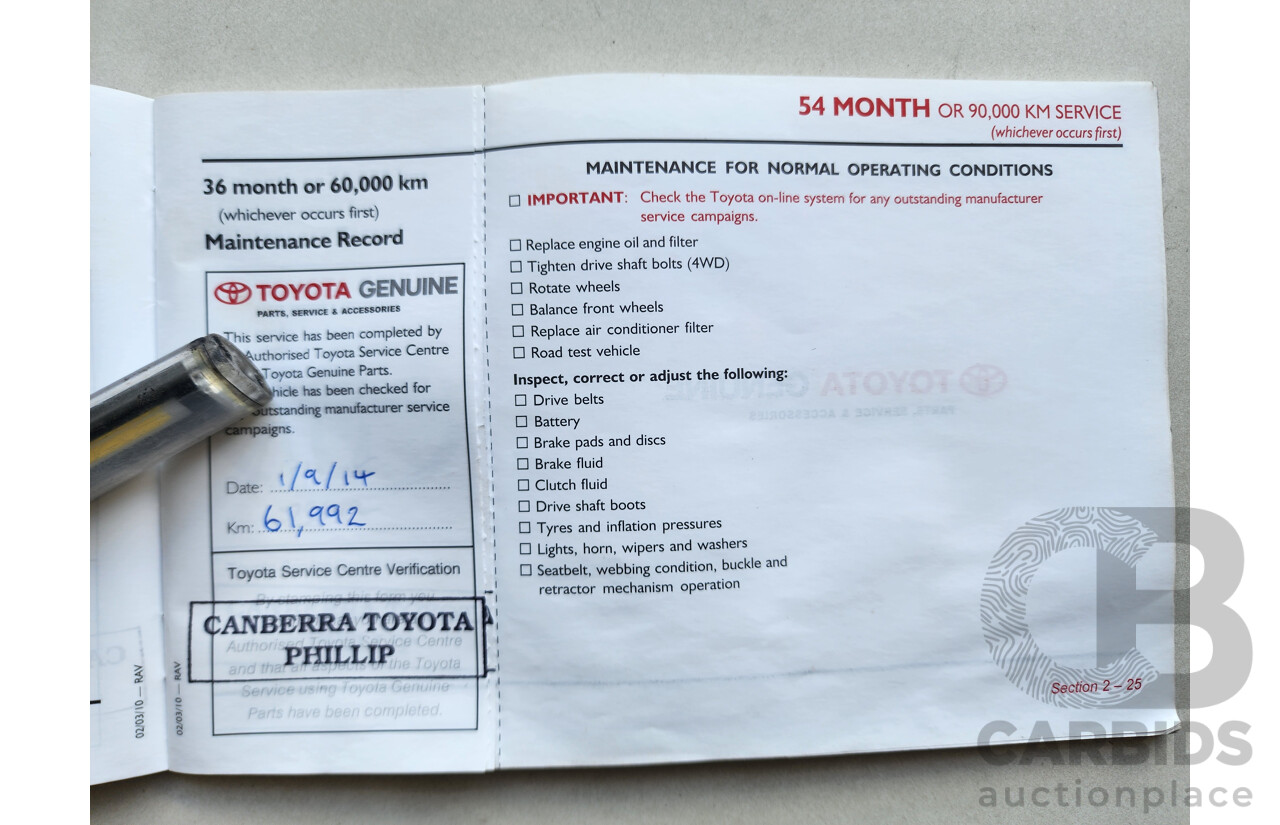 11/2011 Toyota Rav4 Cruiser (4x4) ACA33R 08 UPGRADE 4d Wagon White 2.4L