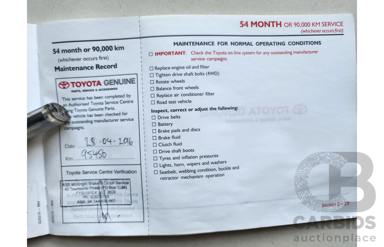 11/2011 Toyota Rav4 Cruiser (4x4) ACA33R 08 UPGRADE 4d Wagon White 2.4L