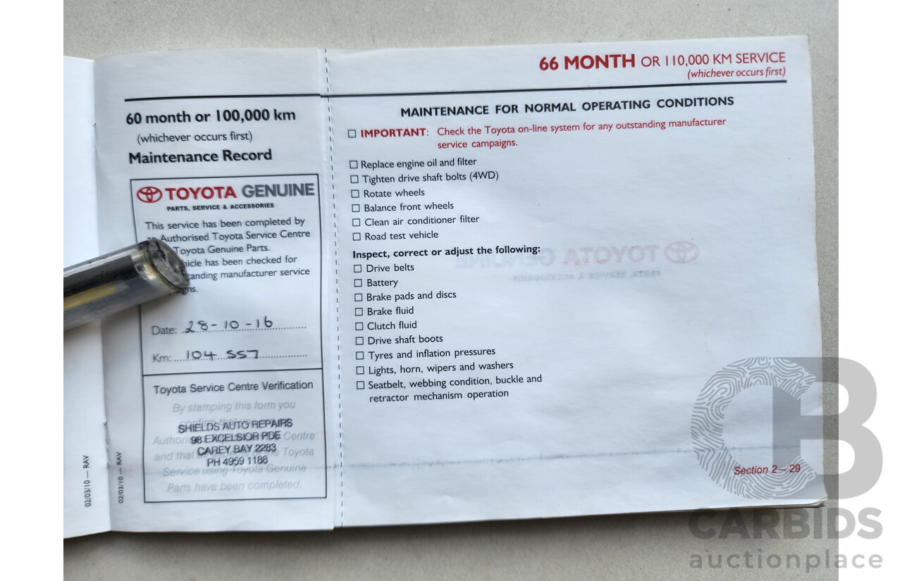 11/2011 Toyota Rav4 Cruiser (4x4) ACA33R 08 UPGRADE 4d Wagon White 2.4L