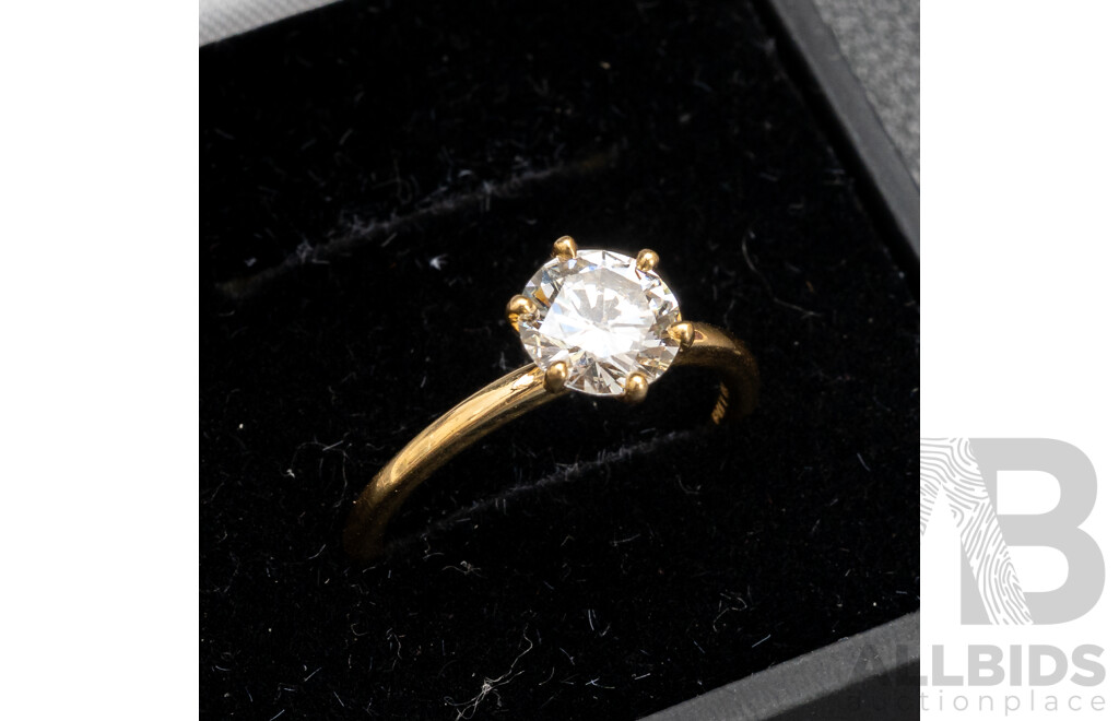 18ct Yellow Gold Diamond Solitaire Engagement Ring - Size M.5