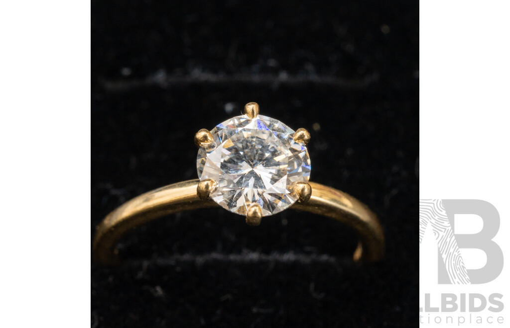 18ct Yellow Gold Diamond Solitaire Engagement Ring - Size M.5