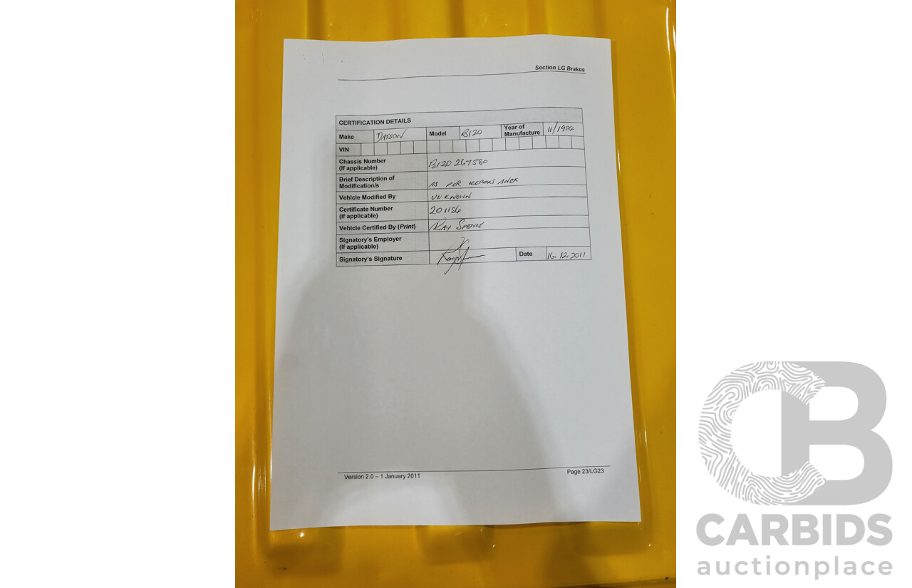 11/1984 Datsun 1200 B120 2d Utility Yellow CA18 Turbo 1.8L - Engineered