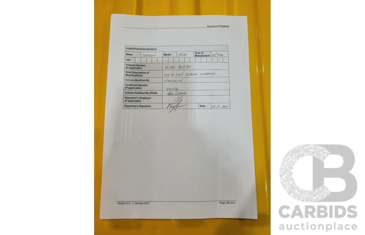 11/1984 Datsun 1200 B120 2d Utility Yellow CA18 Turbo 1.8L - Engineered