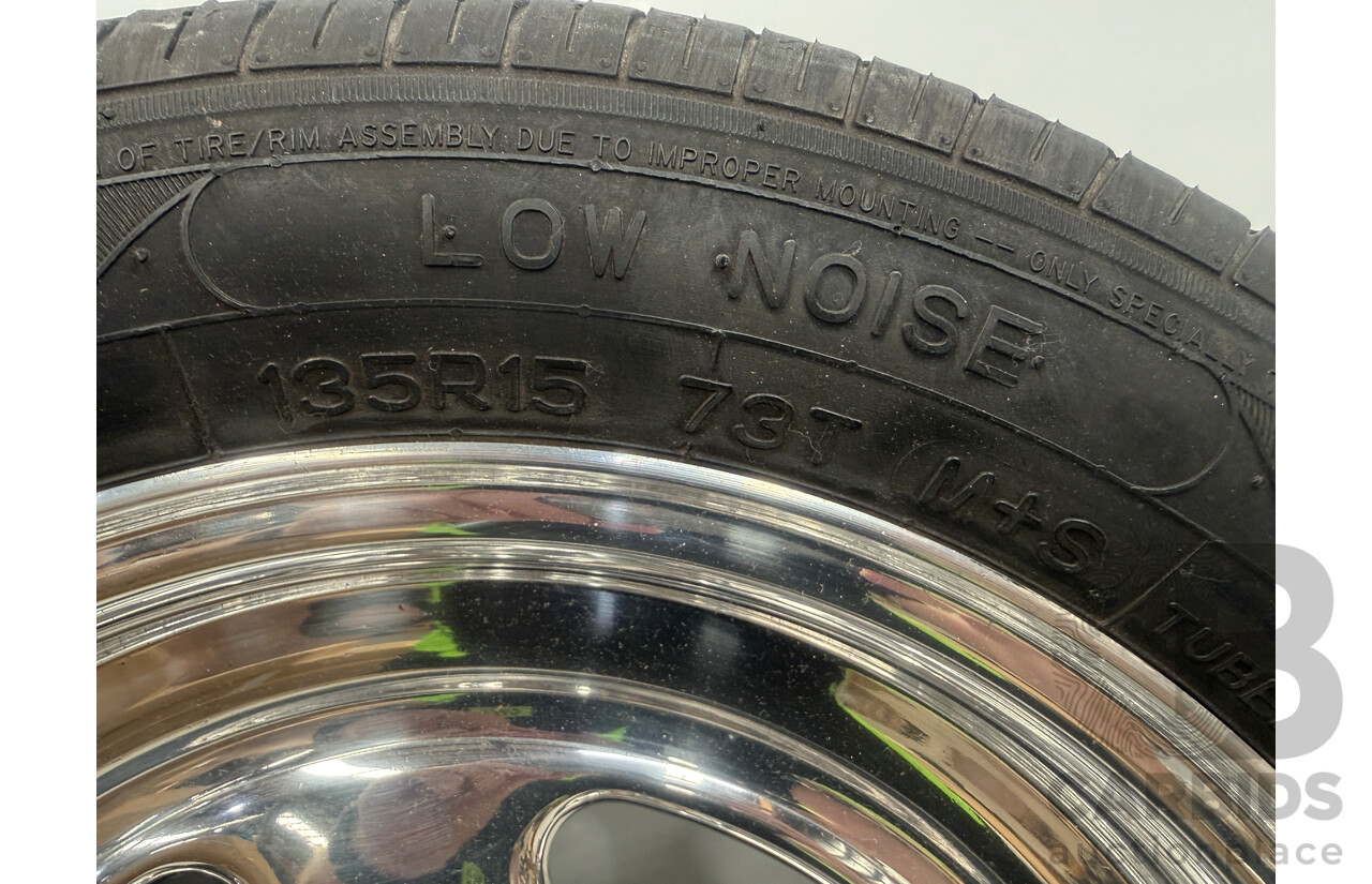 Set of 4x 15 Inch Weld Racing Rims & Tyres to 5 Stud to Suit Ford Front 135R15 + Rear 195 50 R15 + Full Set of Wheel Nuts