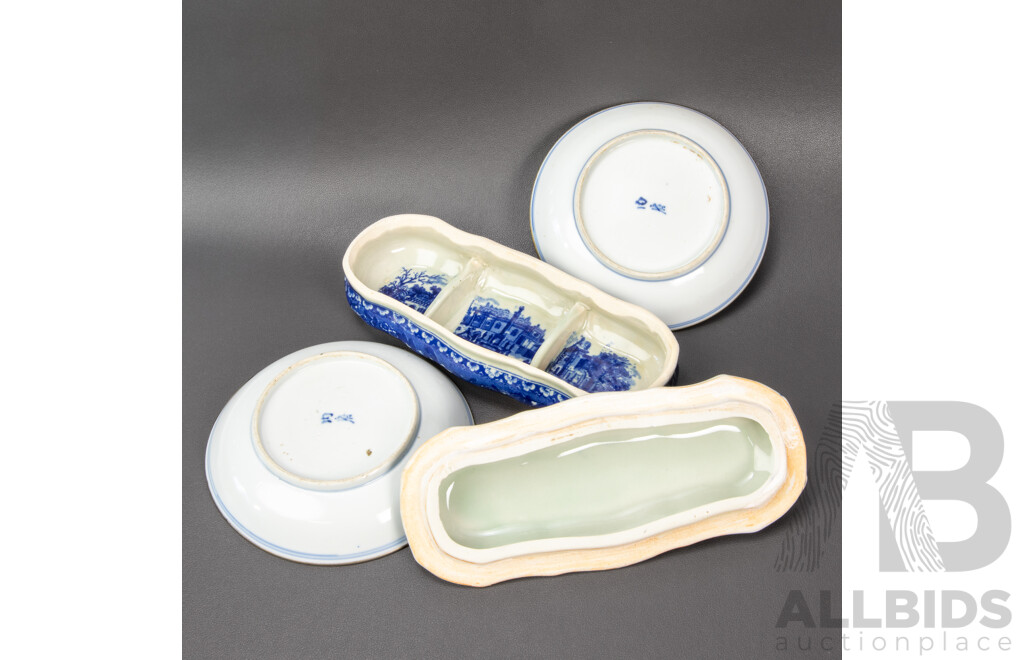 Pair of Chinese Porcelain Saucers With Lidded Dish