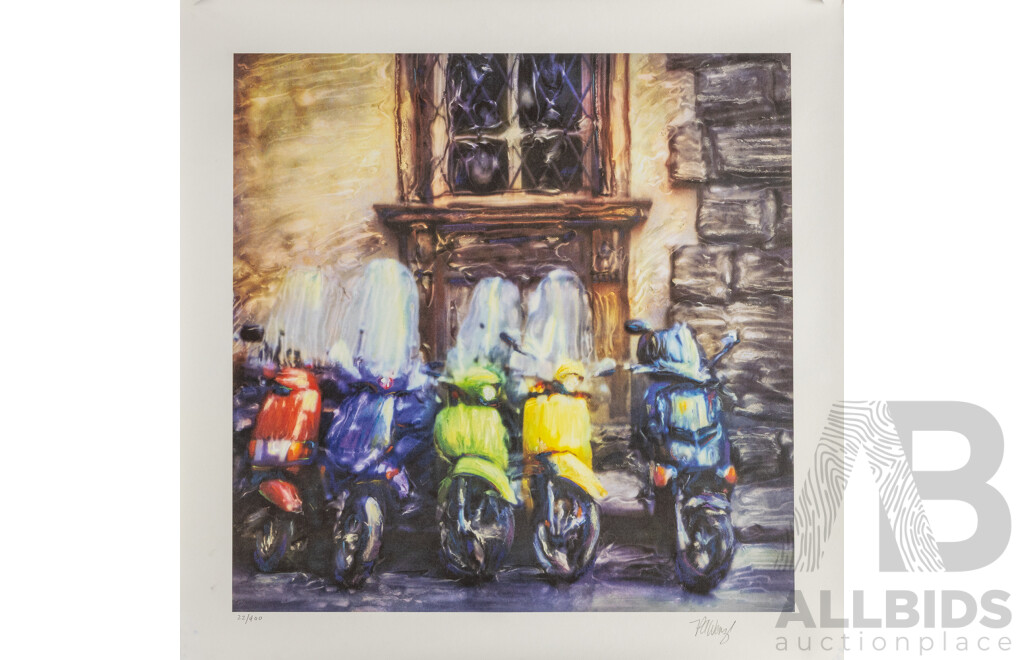 Paula Wenzl-Bellacera, (20th Century, American), Scooters (2012), Limited Editioned & Signed Lithograph on Paper, 61 x 61 cm (approx total dimensions)