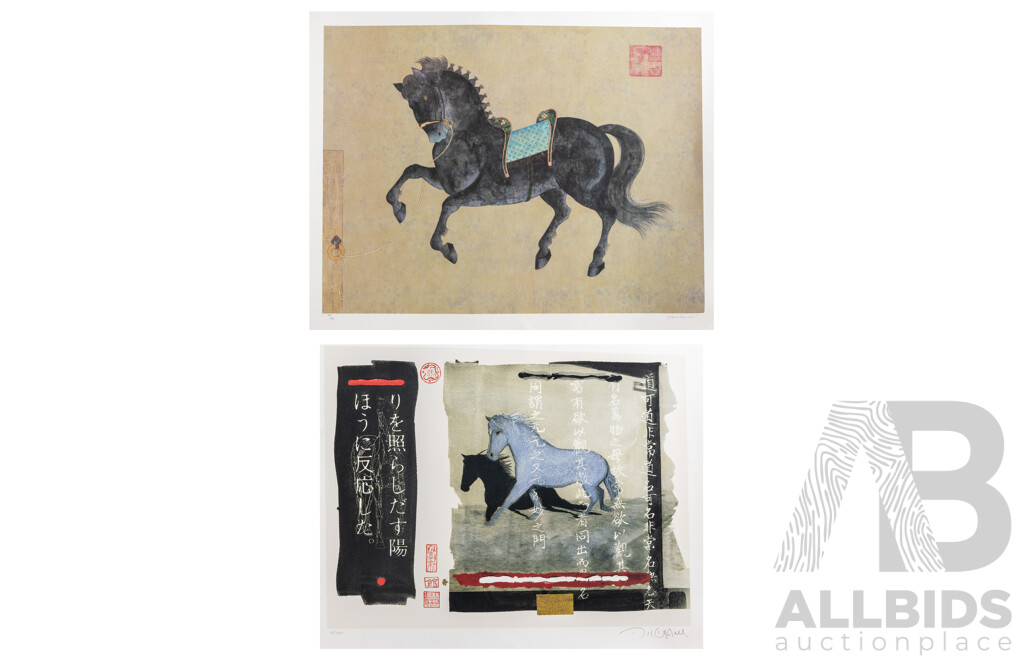 Douglas Kent Hall (20th Century, American, 1938-2008), Equus Alcade & Jane Carroll (20th C, American), Chinese Horse, Pair of Wonderful Editioned & SIgned Giclee Prints, 61 x 77 cm (largest) (2)