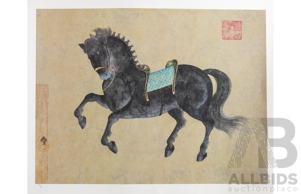 Douglas Kent Hall (20th Century, American, 1938-2008), Equus Alcade & Jane Carroll (20th C, American), Chinese Horse, Pair of Wonderful Editioned & SIgned Giclee Prints, 61 x 77 cm (largest) (2)