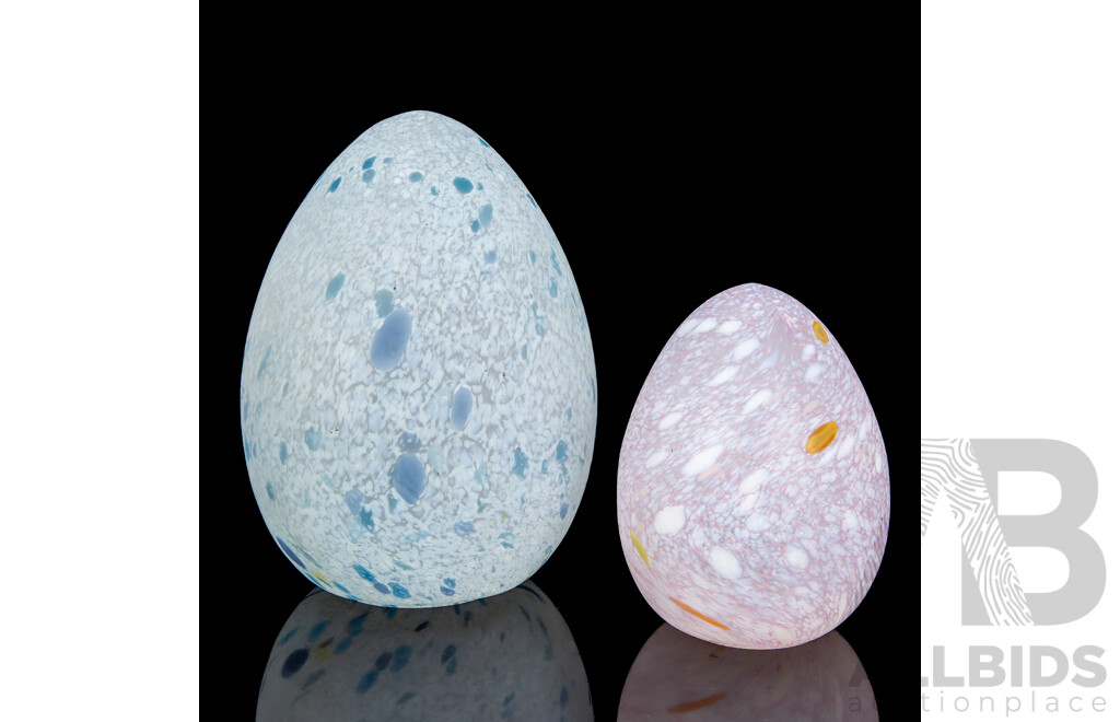 Pair of Graduated Art Glass Eggs by Monica Backstrom for Kosta Boda