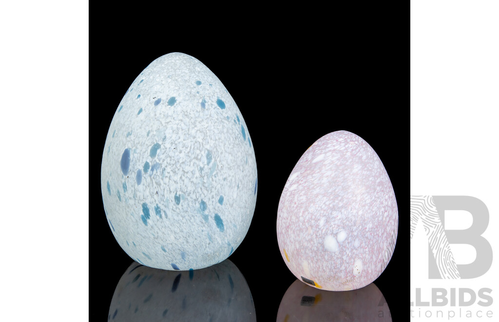 Pair of Graduated Art Glass Eggs by Monica Backstrom for Kosta Boda