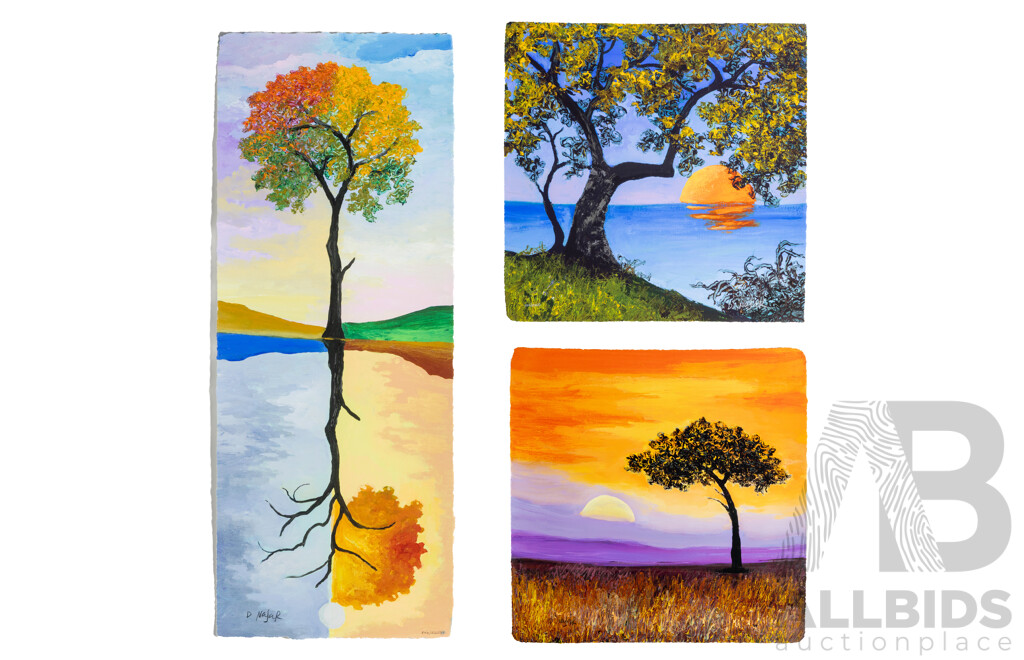 David Najar, (20th Century, Israeli, 1962-), After a Long Day; Eye on the Horizon & Starting Fresh (all 2017), Trio of Giclee on Colour Paper, Hand Signed, 45 x 45 cm (largest sheets) (3)