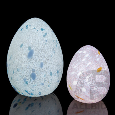 Pair of Graduated Art Glass Eggs by Monica Backstrom for Kosta Boda