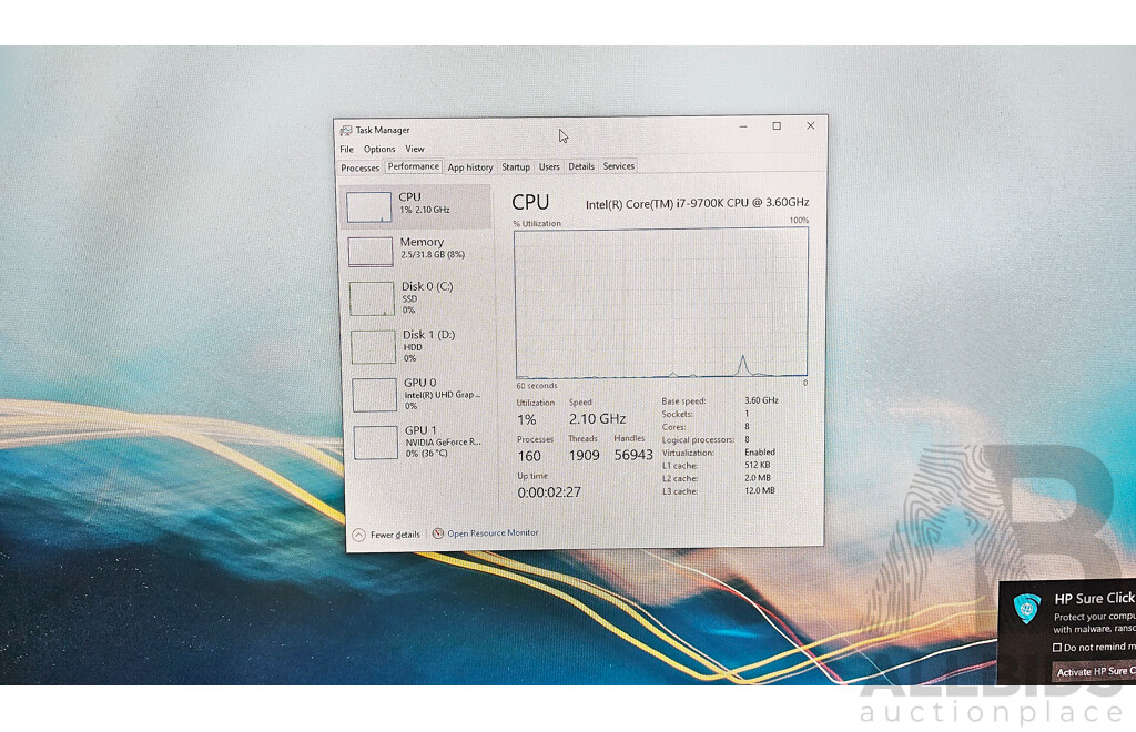 HP Z1 Entry Tower G5 Ntel Core I7 (9700K) 3.60GHz-4.90GHz 8-Core CPU Desktop Computer