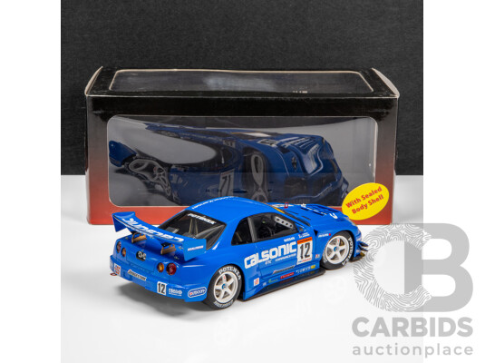 1660360 · AUTOart Motorsport 2003 Nissan Skyline R34 GT-R JGTC GT500 Round 8 Suzuka Winner #12 Calsonic Livery - 1:18 Scale Model Car