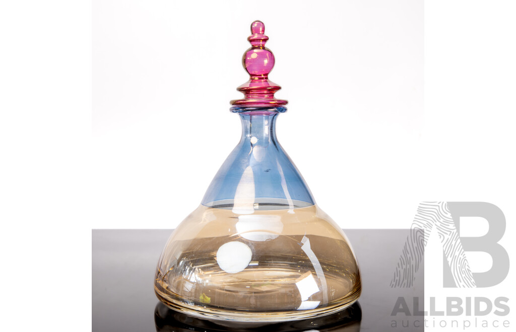 Rare Krosno Hand Painted Polychrome Decanter with Original Label