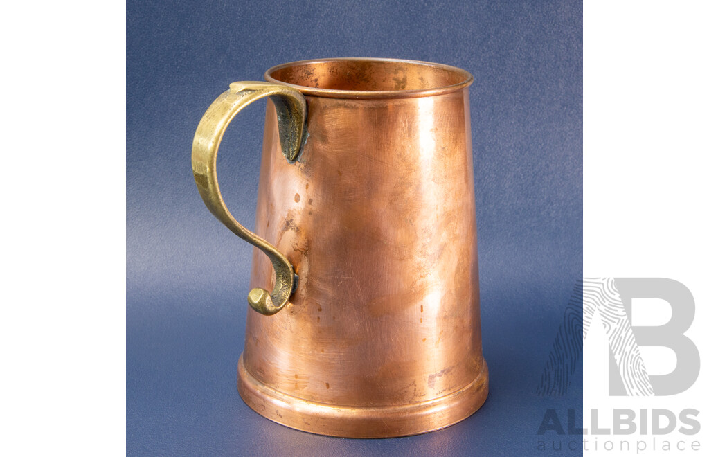 Mid Century Copper Tankard with Brass Handle