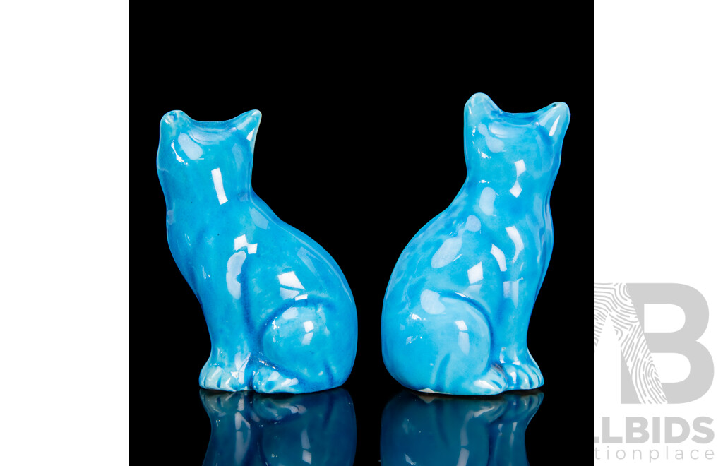 Vintage Chinese Ceramic Cats with Vibrant Turquoise Glaze