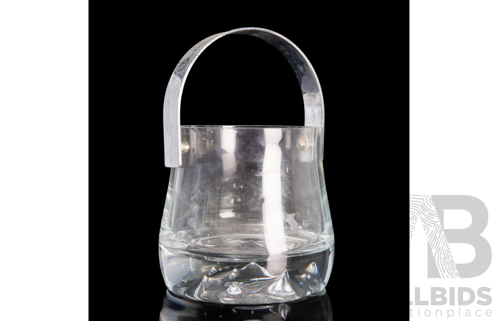Mid Century Crystal Ice Bucket With Decorative Mountain Scene to Base