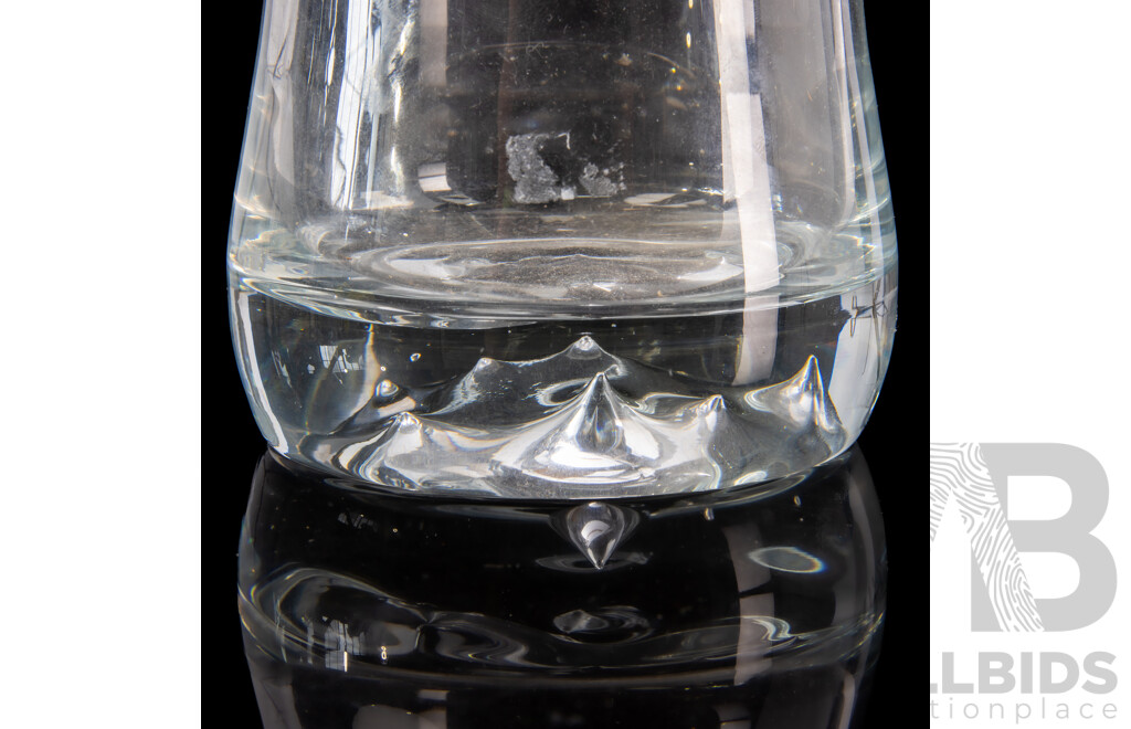 Mid Century Crystal Ice Bucket With Decorative Mountain Scene to Base