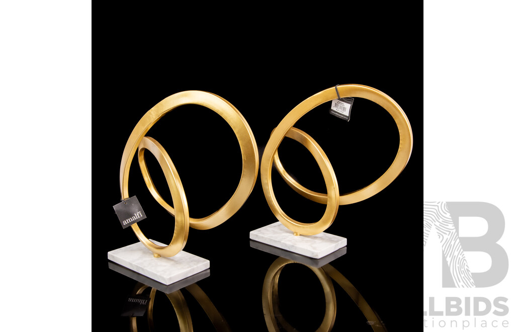 Pair of Amalfi Gilt Metal Rand Sculptures on Marble Bases