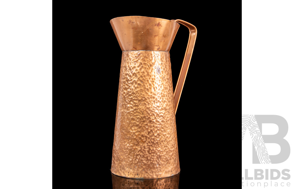 Vintage Arts and Crafts Style Large Copper Pitcher with Hammered Finish