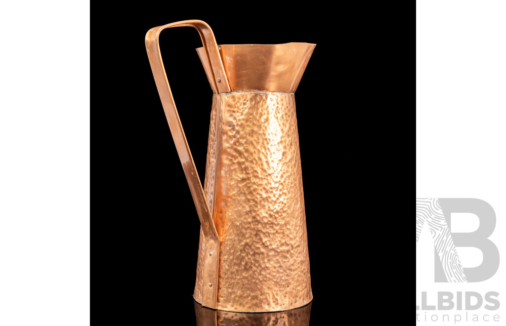 Vintage Arts and Crafts Style Large Copper Pitcher with Hammered Finish