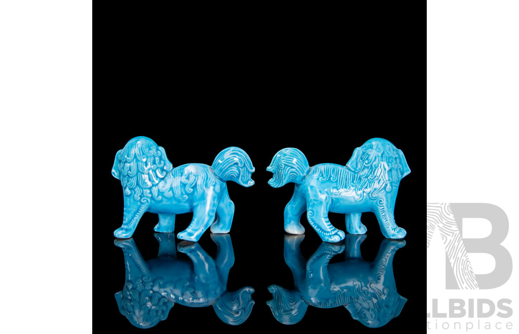Vintage Chinese Ceramic Foo Dogs with Vibrant Turquoise Glaze