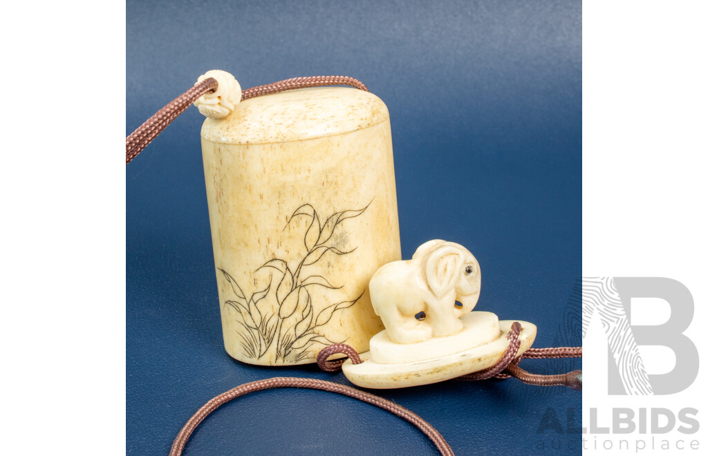 Vintage Japanese Carved and Died Bone Inro