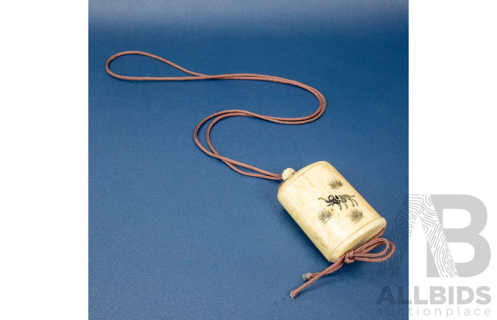 Vintage Japanese Carved and Died Bone Inro