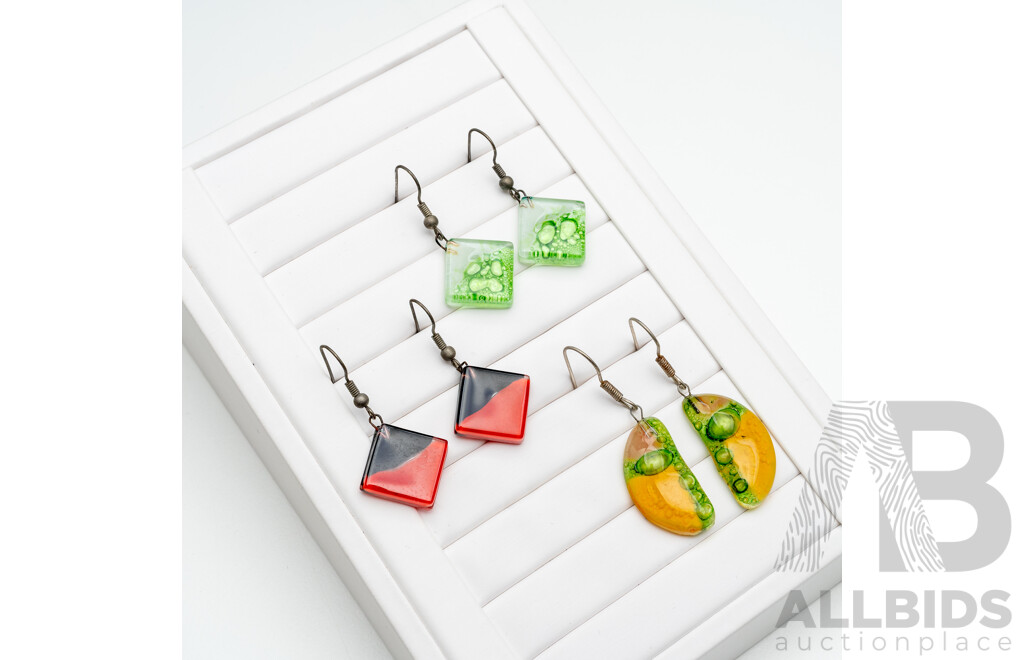 Three Pairs of Art Glass Earrings